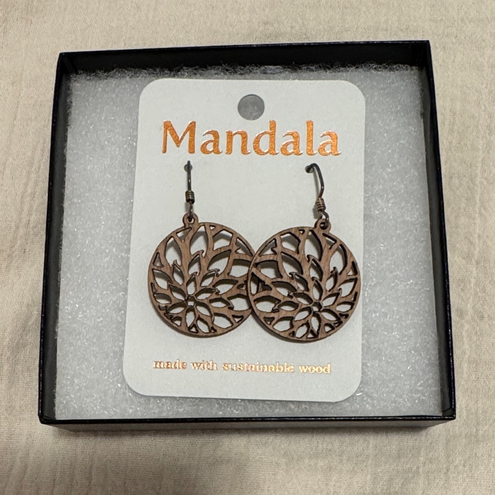 Mandala Brown Wood Earrings